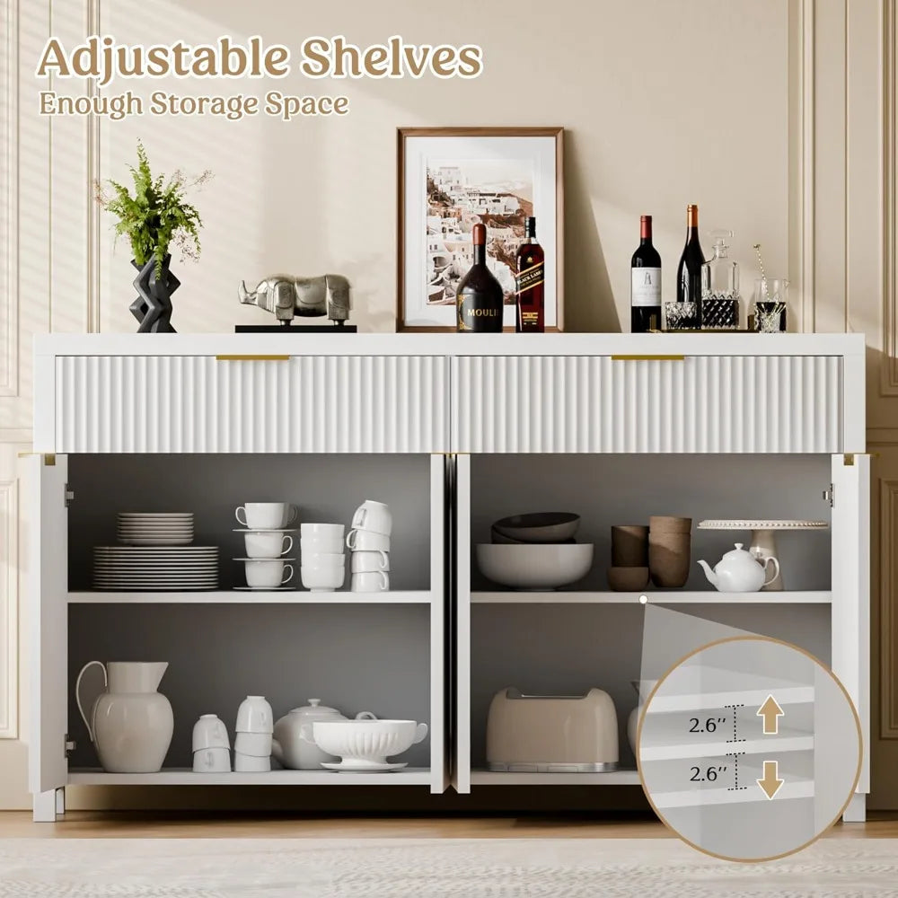 Fluted Storage Cabinet with Drawers Sideboard Cabinet
