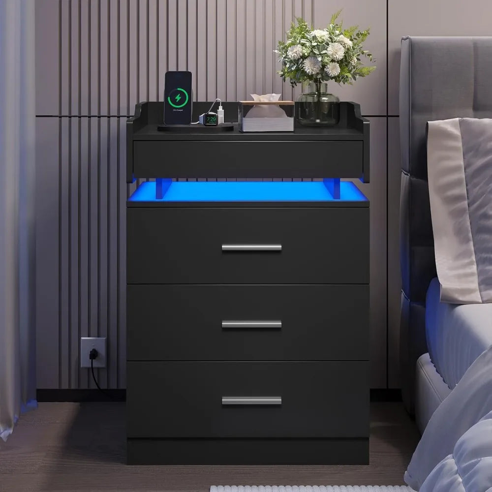 Black set/2 LED Night Stand with Charging Station