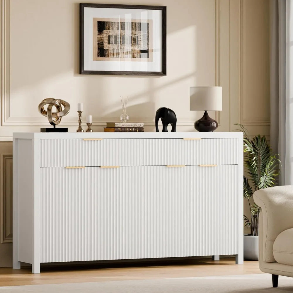 Fluted Storage Cabinet with Drawers Sideboard Cabinet