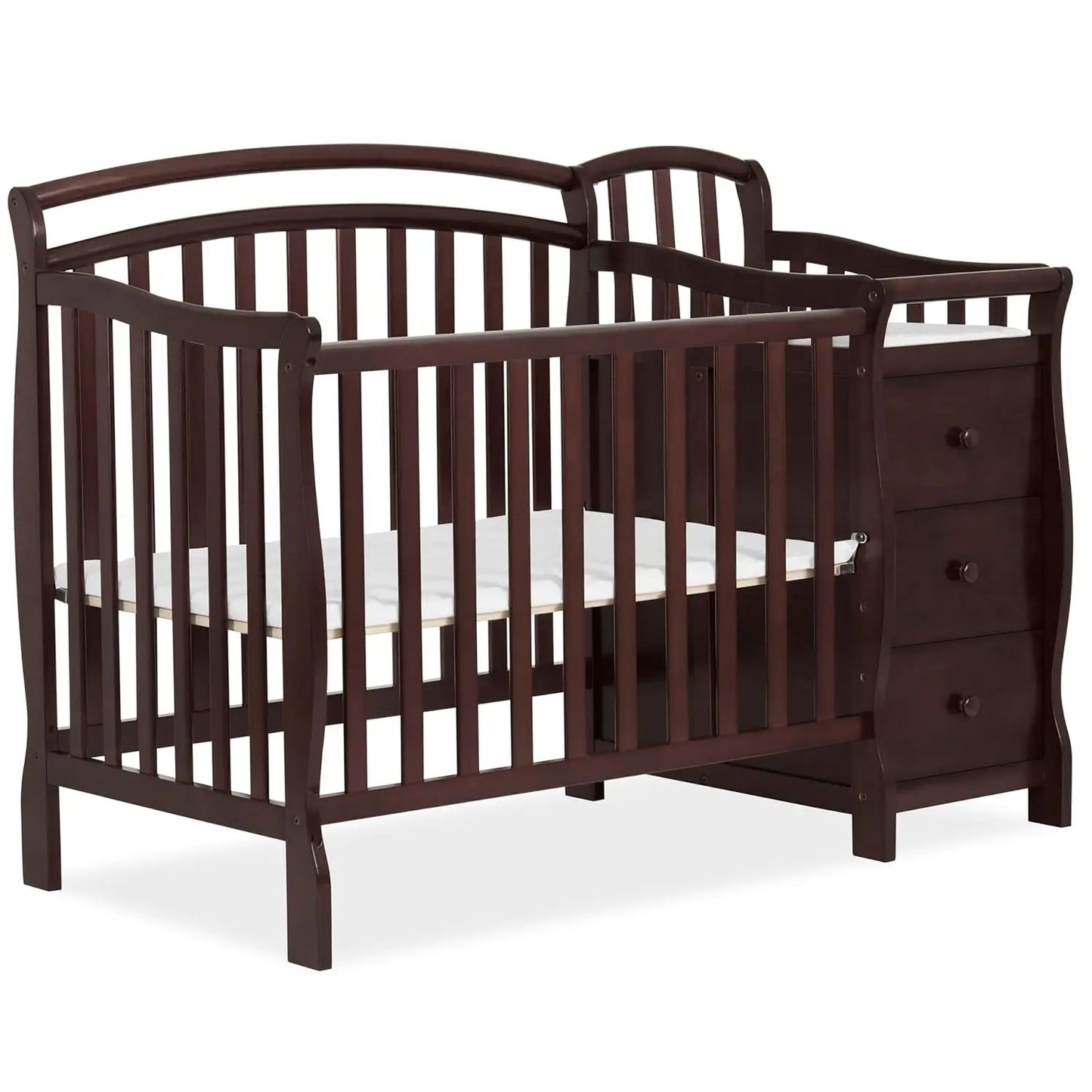 Adjustable Mini Crib And Changing Table  White