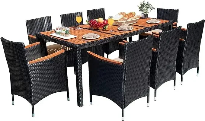 Patio Set with Acacia Wood Top And Wicker Rattan Chairs