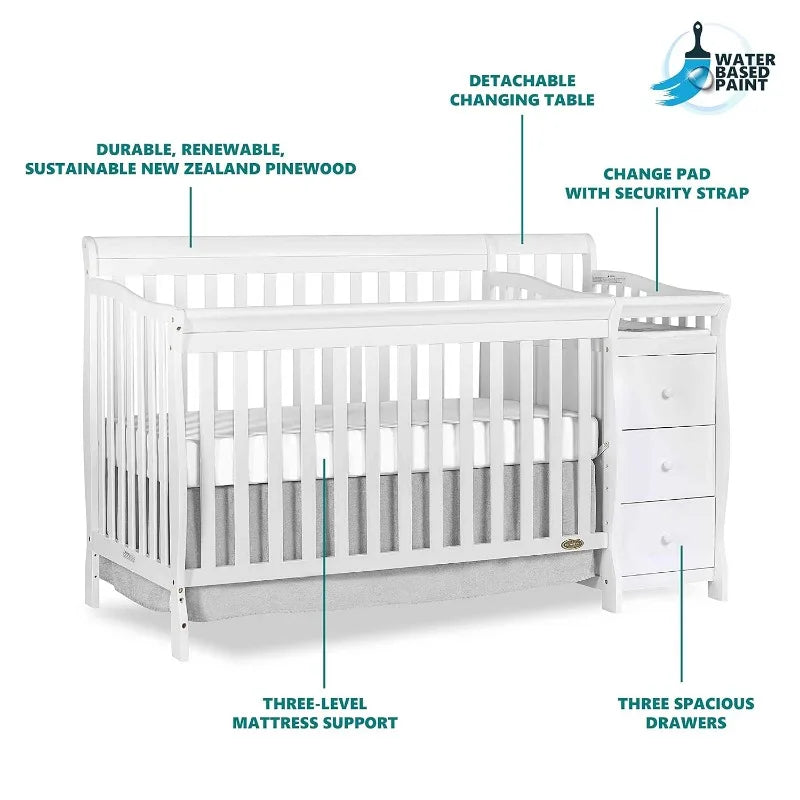 5/1 Brody Convertible Crib With Changer In White
