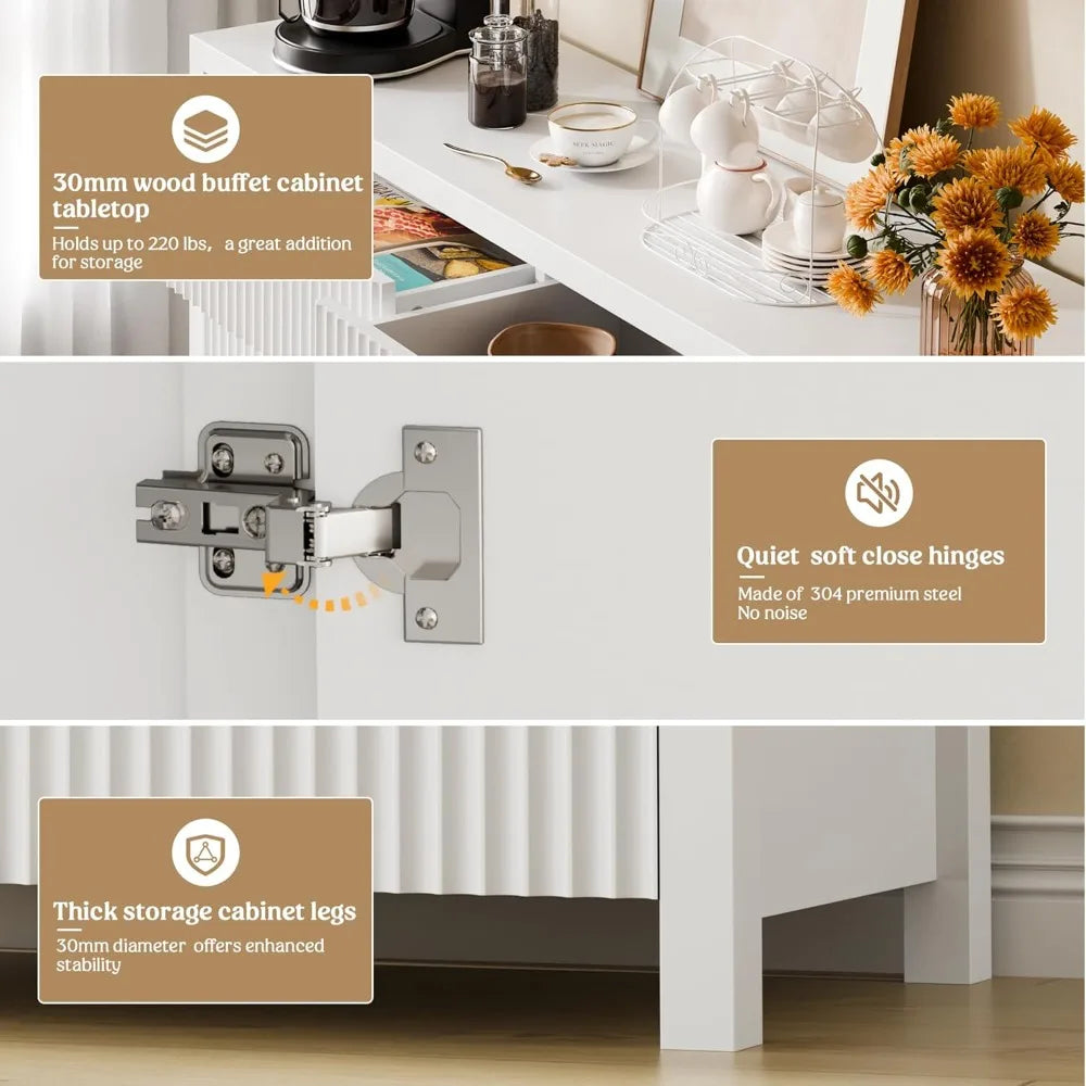 Fluted Storage Cabinet with Drawers Sideboard Cabinet