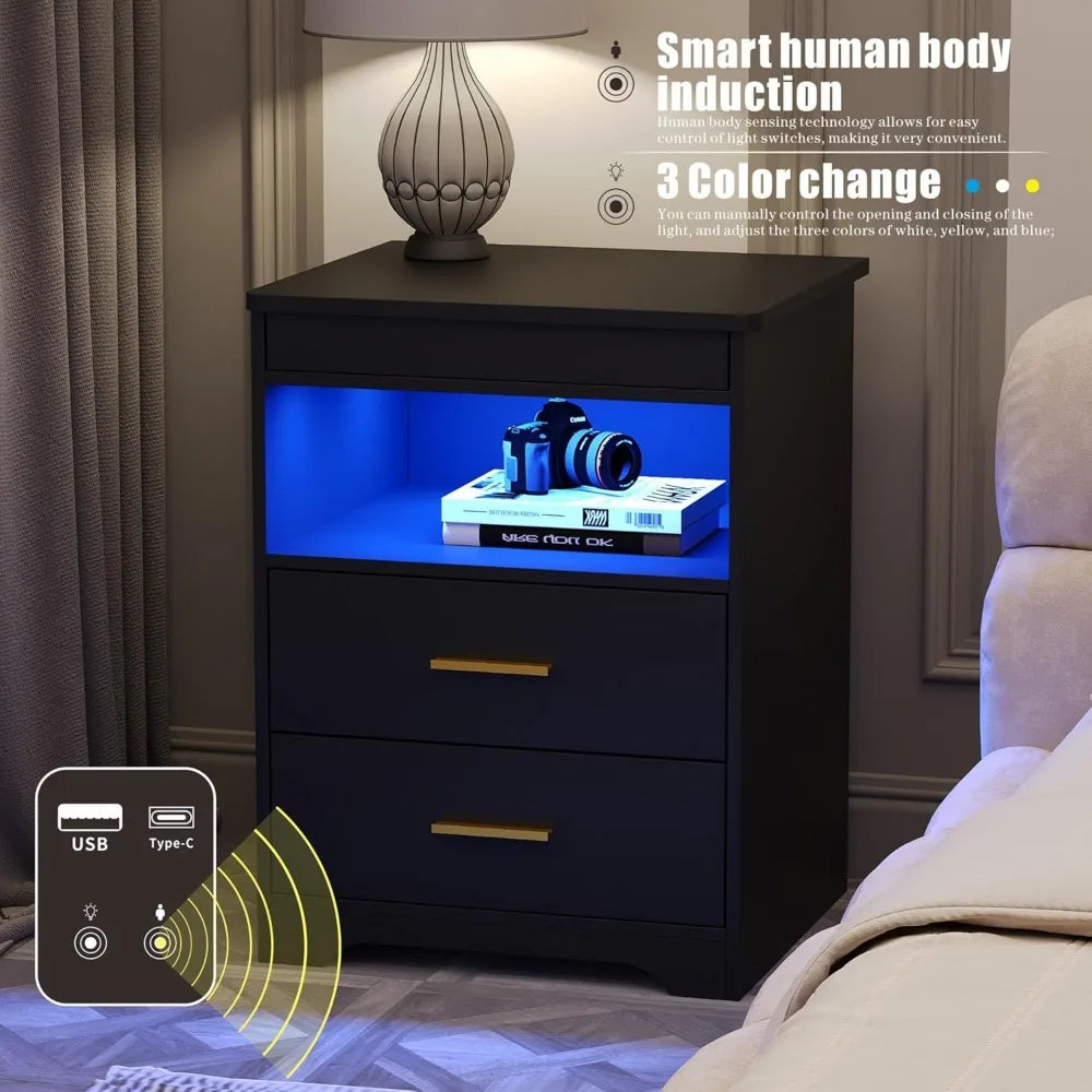 Charging Station W/ Gun Drawers Lighted night Stand