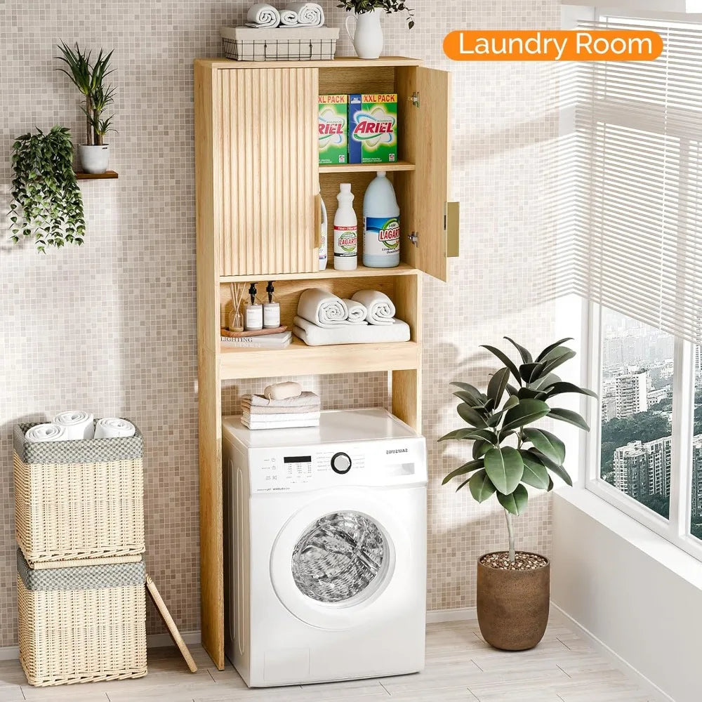 Over The Toilet Storage Cabinet with Fluted Doors
