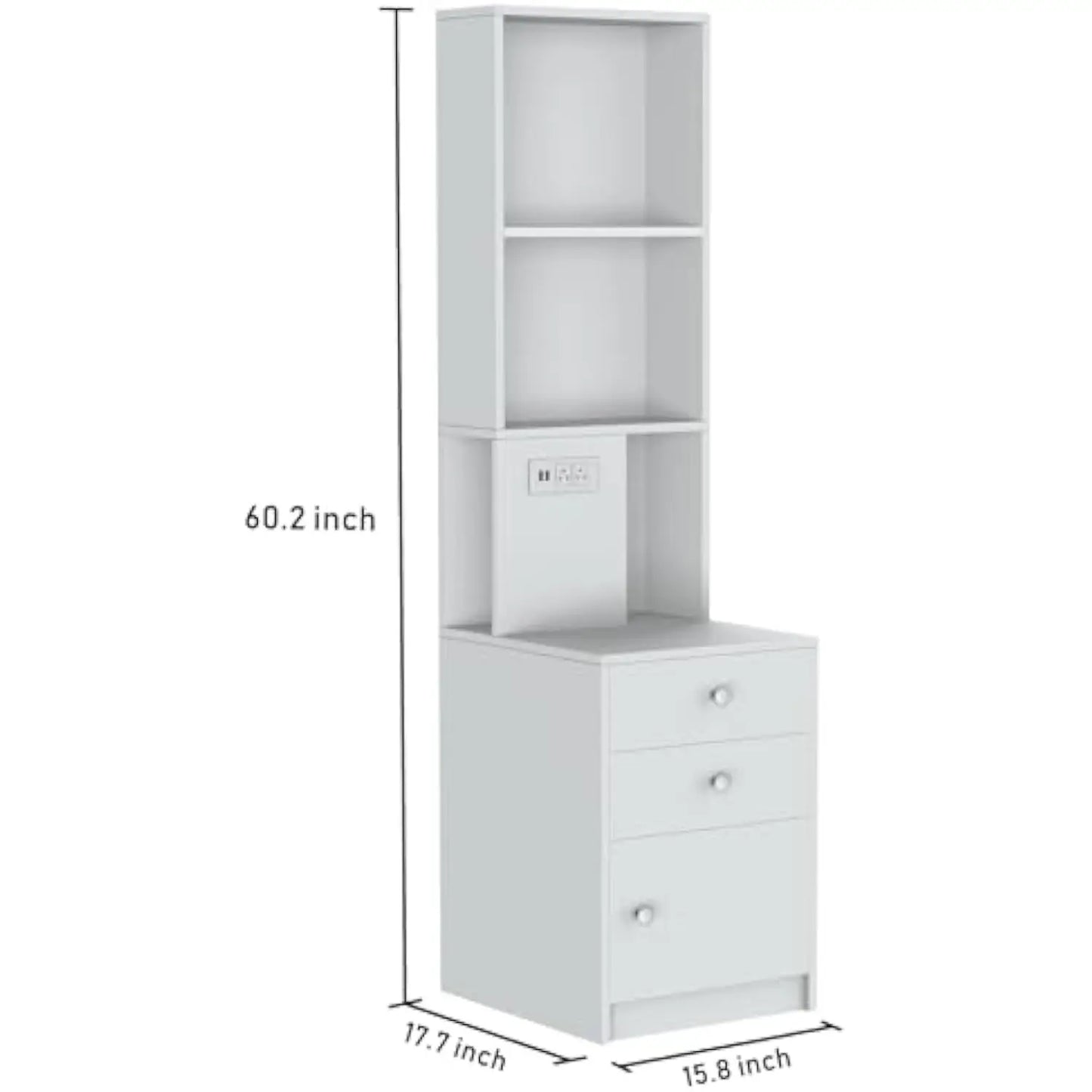 White Nightstand with Charging Station  with Drawer