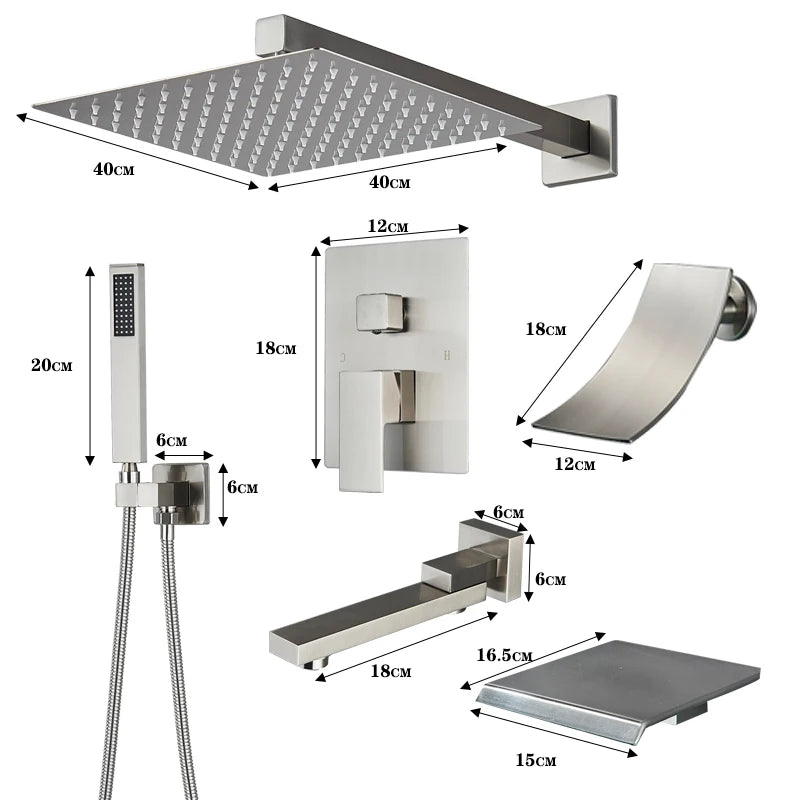Brushed Nickel  Rainfall Shower Head Rotate/Waterfall