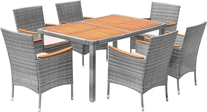 Patio Set with Acacia Wood Top And Wicker Rattan Chairs
