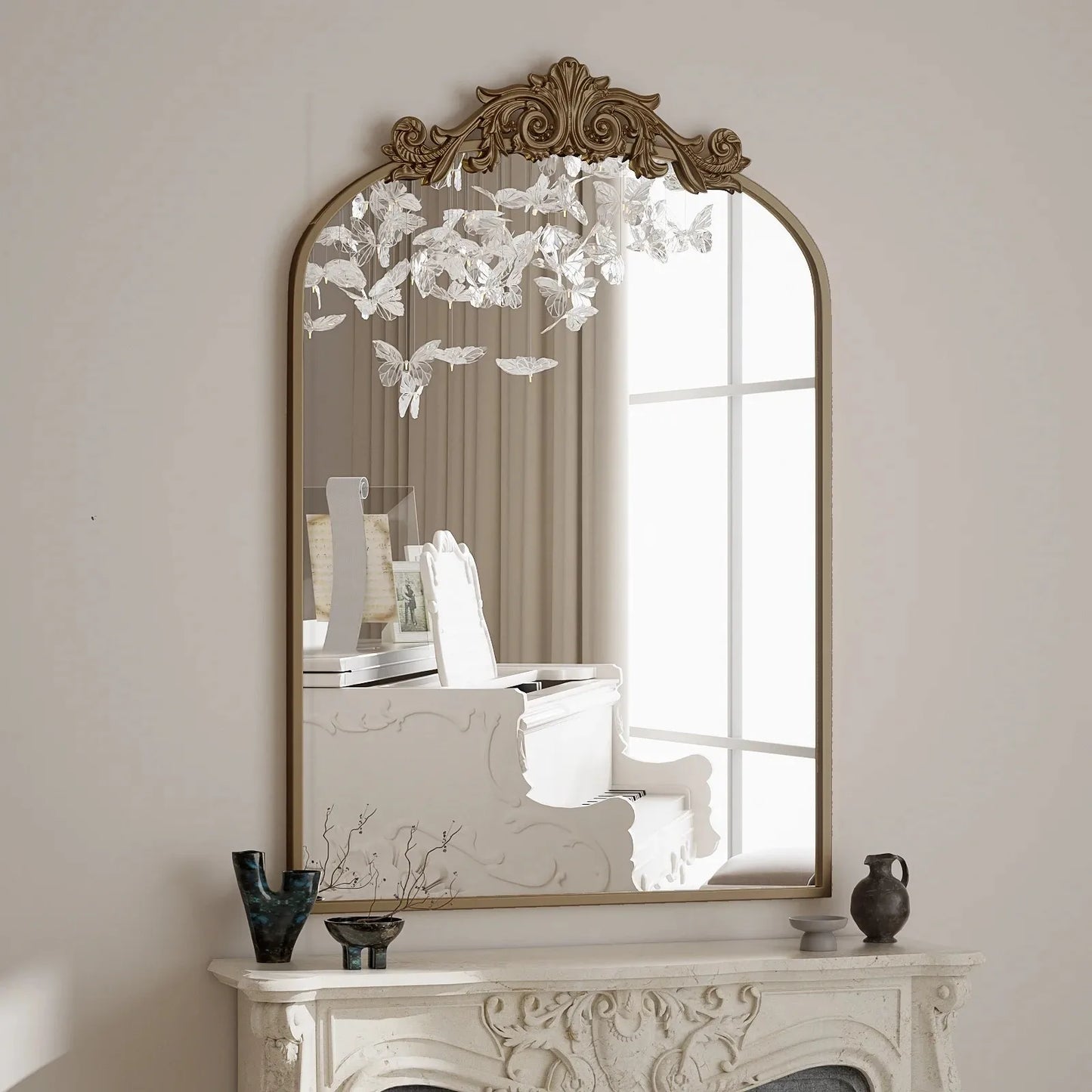 24”x36" Arched Decorative Modern Moroccan Bathroom Mirror