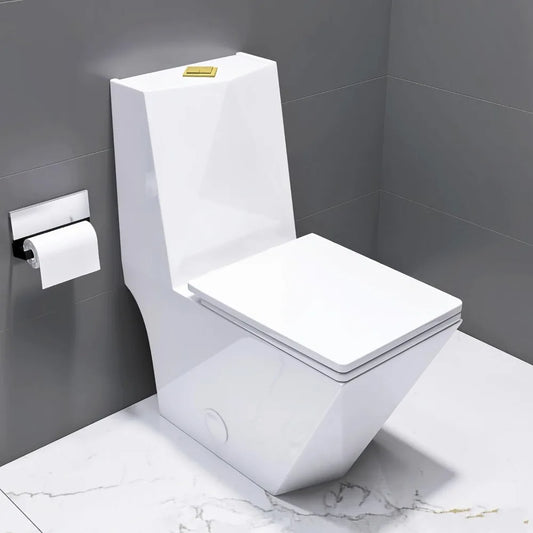 Square Toilet Golden Dual Flush Push Button