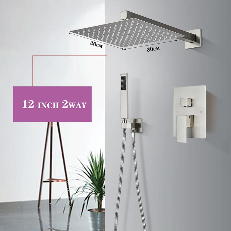 Brushed Nickel  Rainfall Shower Head Rotate/Waterfall