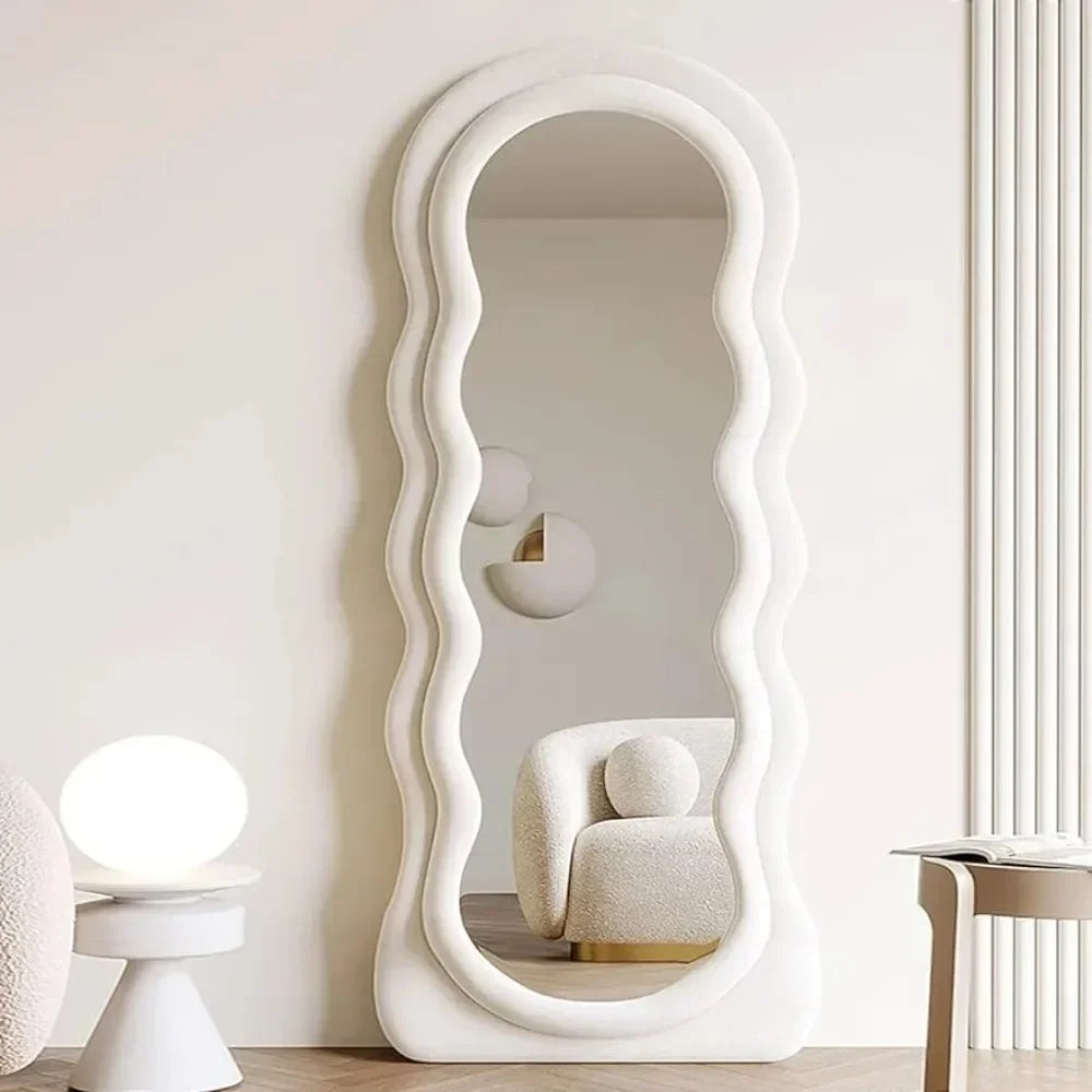 Full Body Flannel Frame Wavy Lighted Wall Mirror