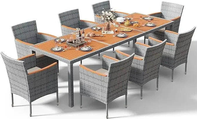Patio Set with Acacia Wood Top And Wicker Rattan Chairs