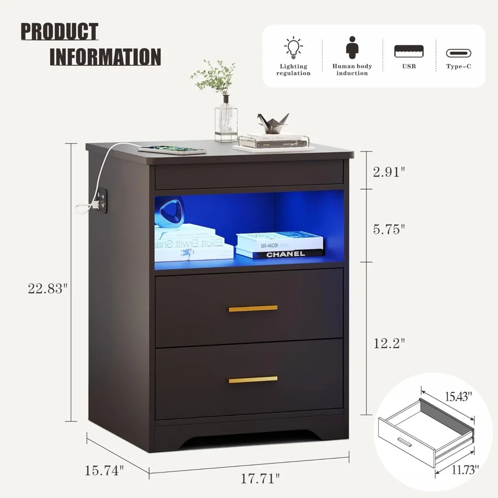 Charging Station W/ Gun Drawers Lighted night Stand