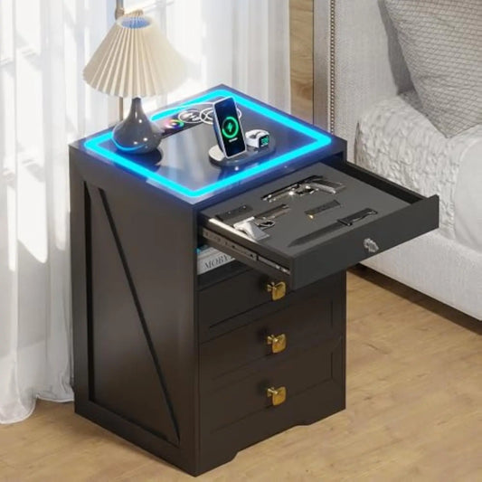 Glass Top LED Gun Drawer with Wireless Charging Station