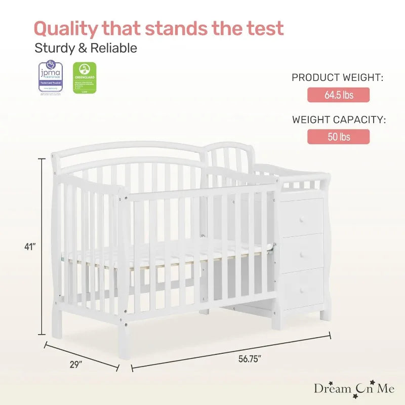 Adjustable Mini Crib And Changing Table  White