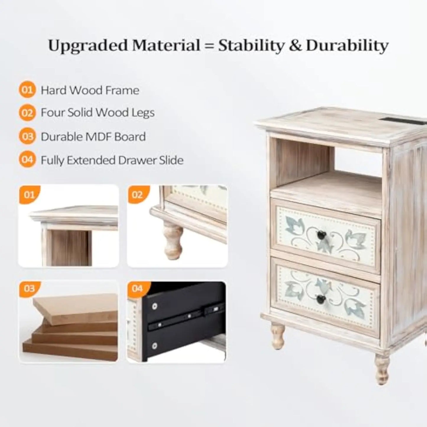 2 White Nightstands Charging Station 2 Drawer