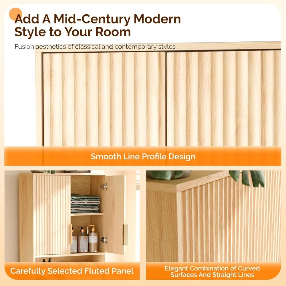 Over The Toilet Storage Cabinet with Fluted Doors