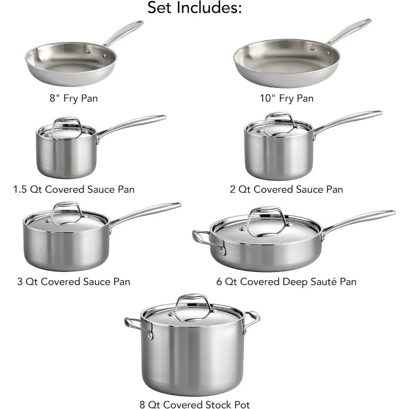 Stainless Steel 12-Piece Cookware Set with Lid
