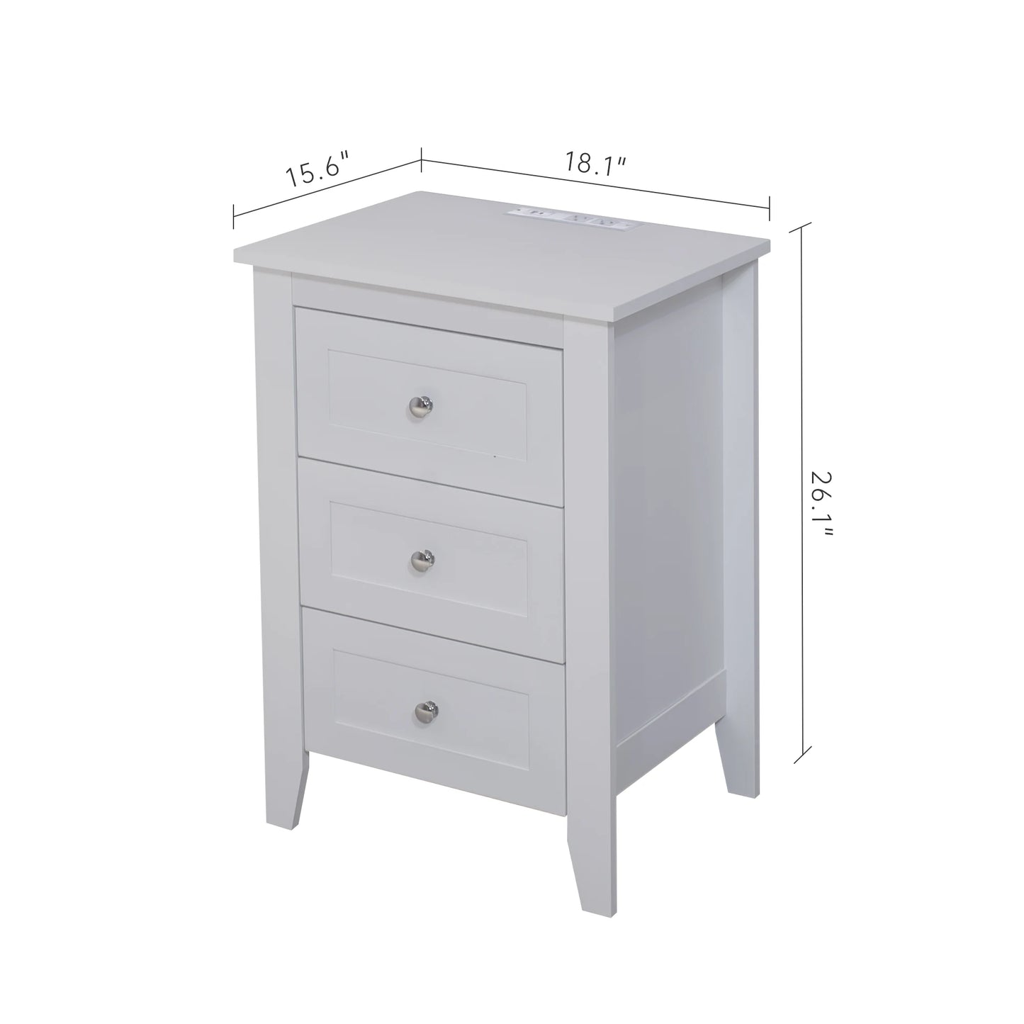 White 3 Drawers, Charging Station & Power Outlets
