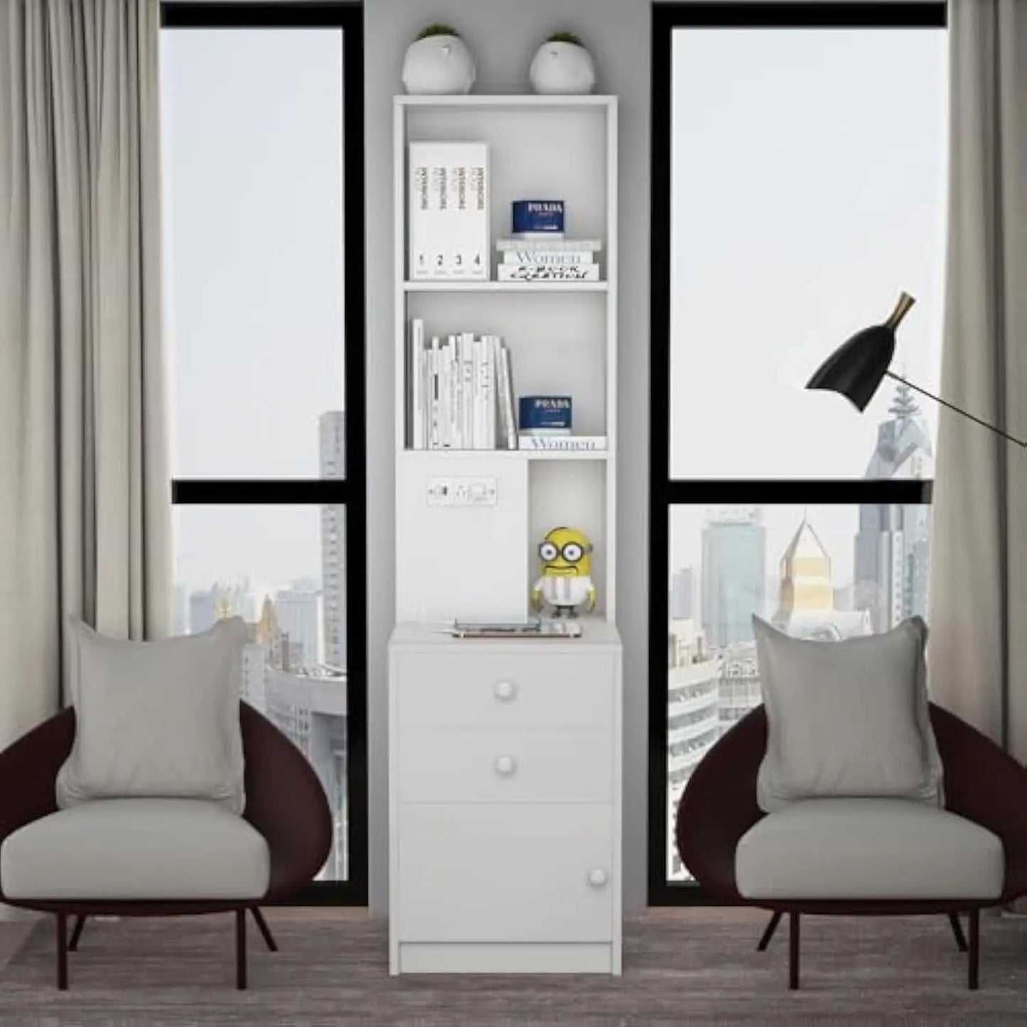 White Nightstand with Charging Station  with Drawer
