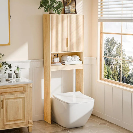 Over The Toilet Storage Cabinet with Fluted Doors