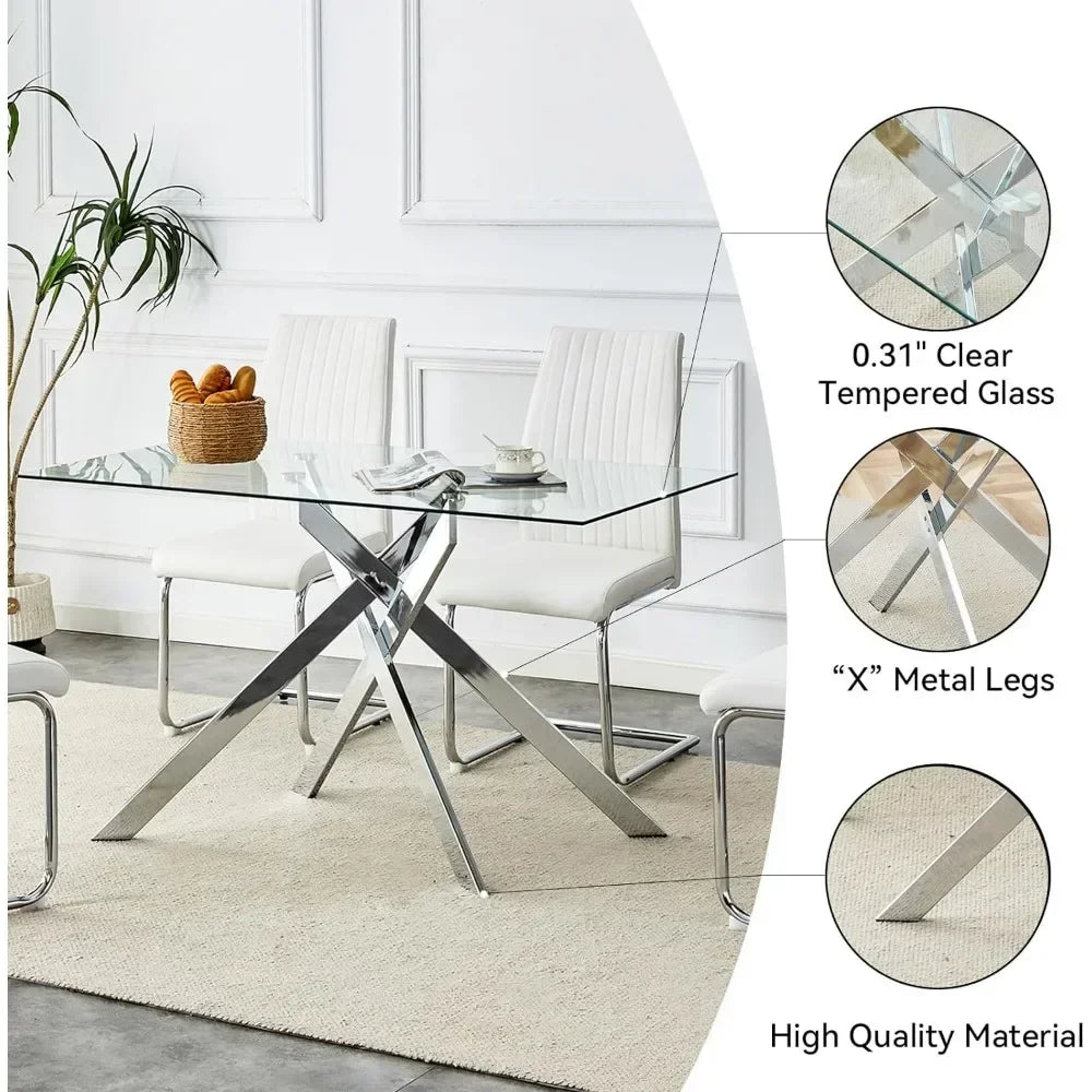 Rectangular Glass Dining Table for 4