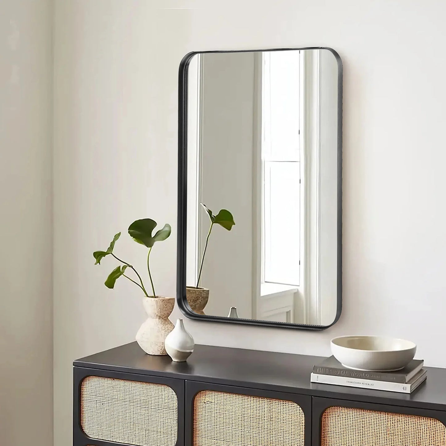 Large Rectangle Vanity Matte Metal Framed Mirror