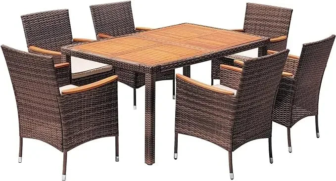 Patio Set with Acacia Wood Top And Wicker Rattan Chairs
