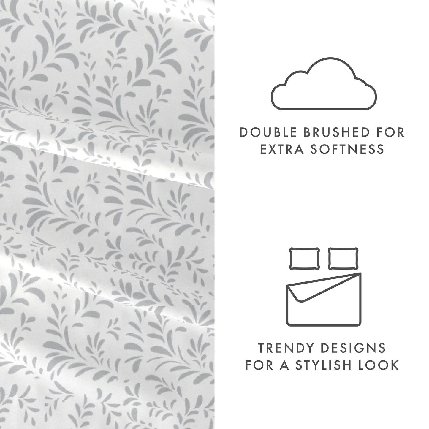 Microfiber Bed Sheets Set, Light Gray Vines,