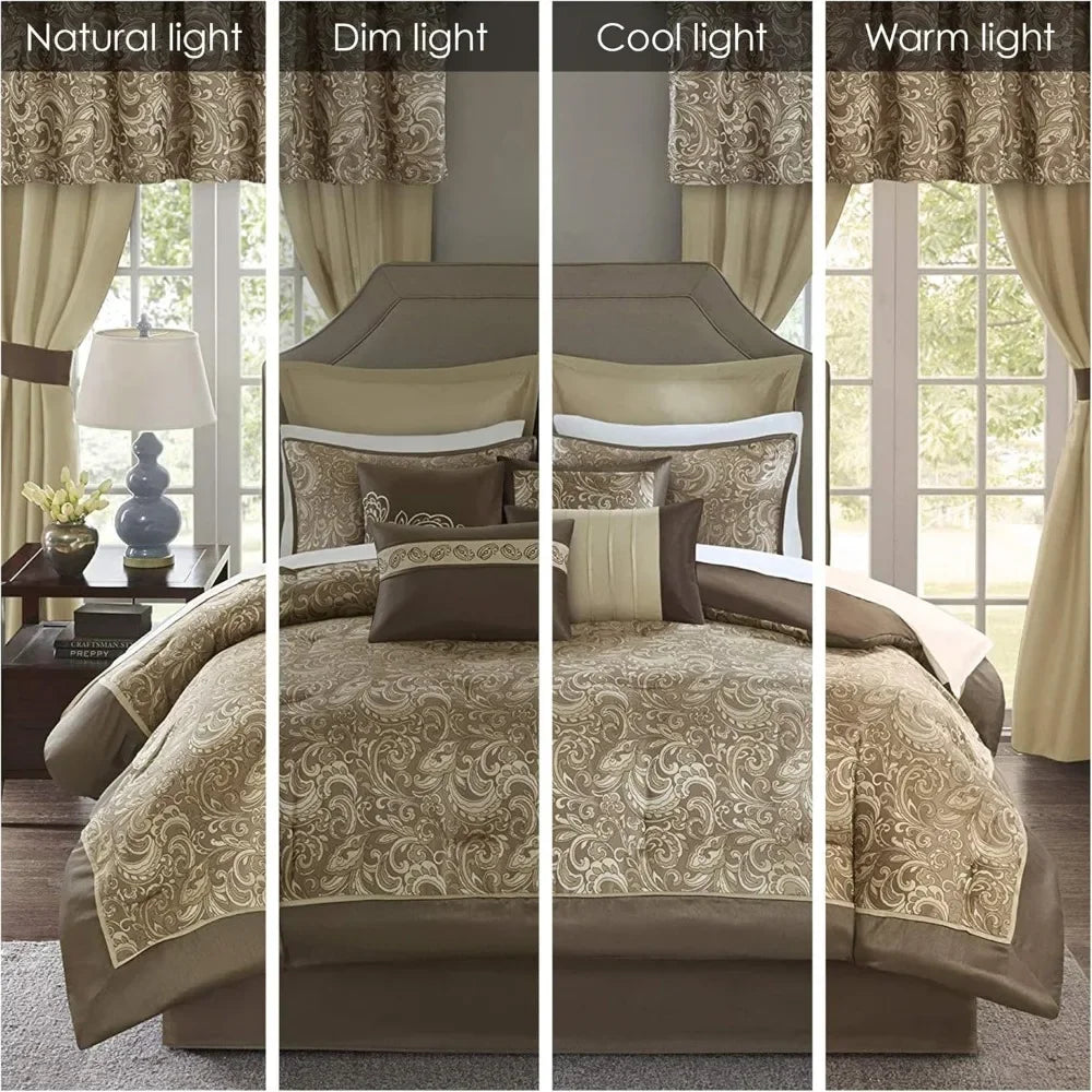 Faux Silk Comforter Jacquard Paisley  Matching Curtains