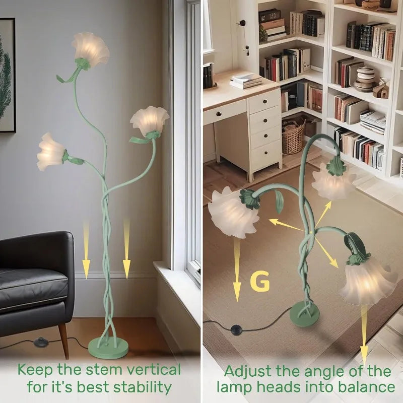 Vintage 3 Heads Flower Floor Lamp  Modern Led