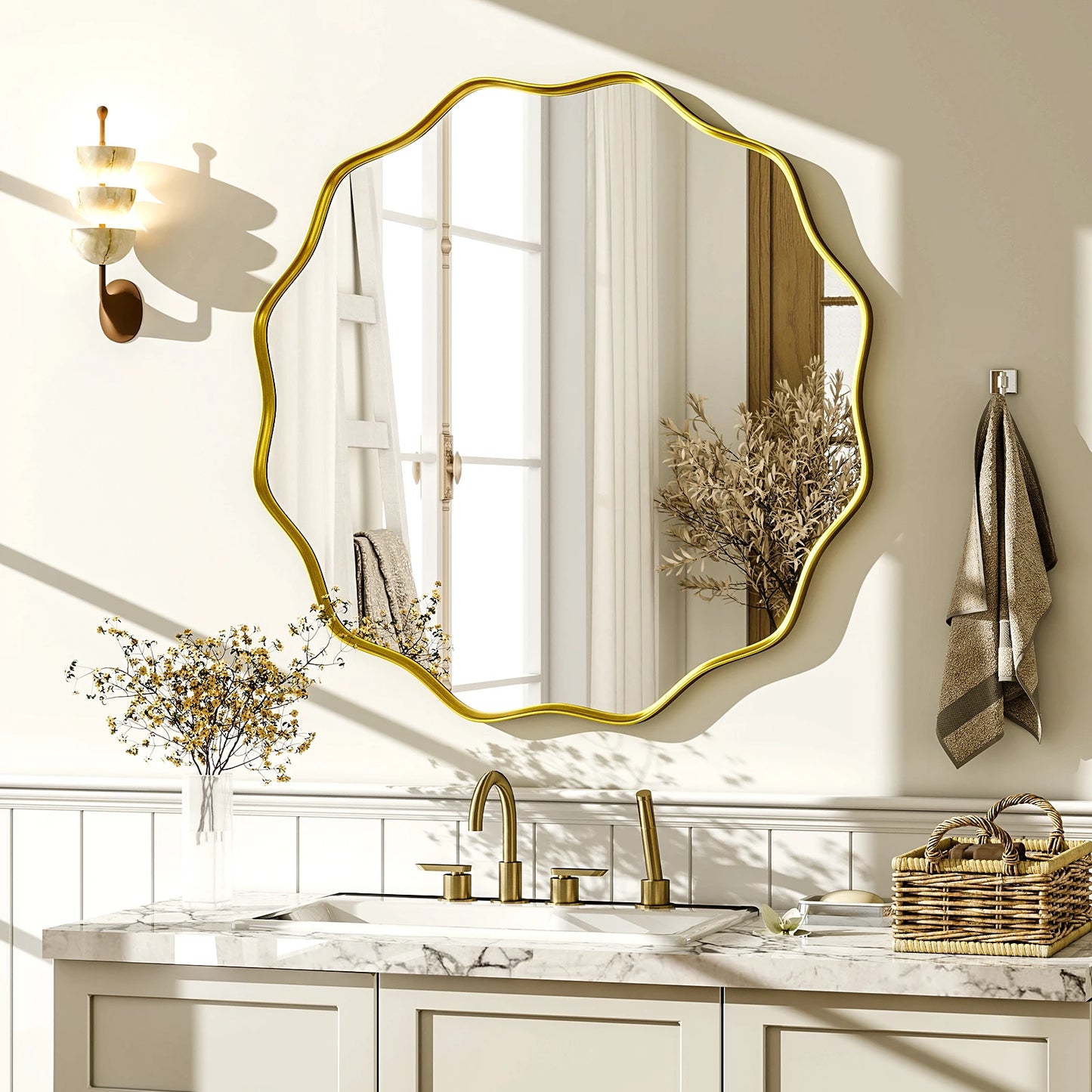 Wavy Round Bathroom Mirror Deep Frame