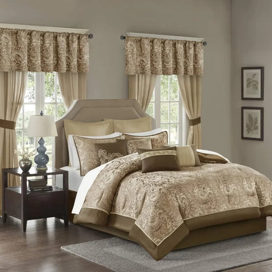 Faux Silk Comforter Jacquard Paisley  Matching Curtains