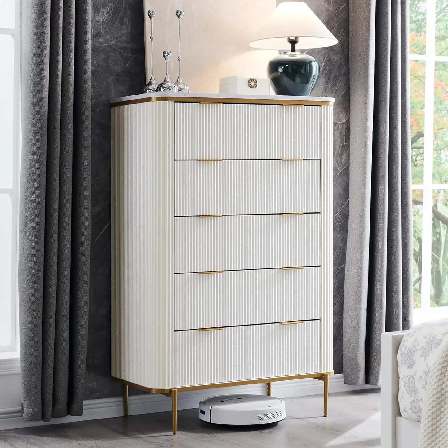 Fluted 5 Drawers Dresser for Bedroom,48" Tall