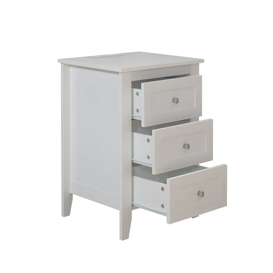 White 3 Drawers, Charging Station & Power Outlets