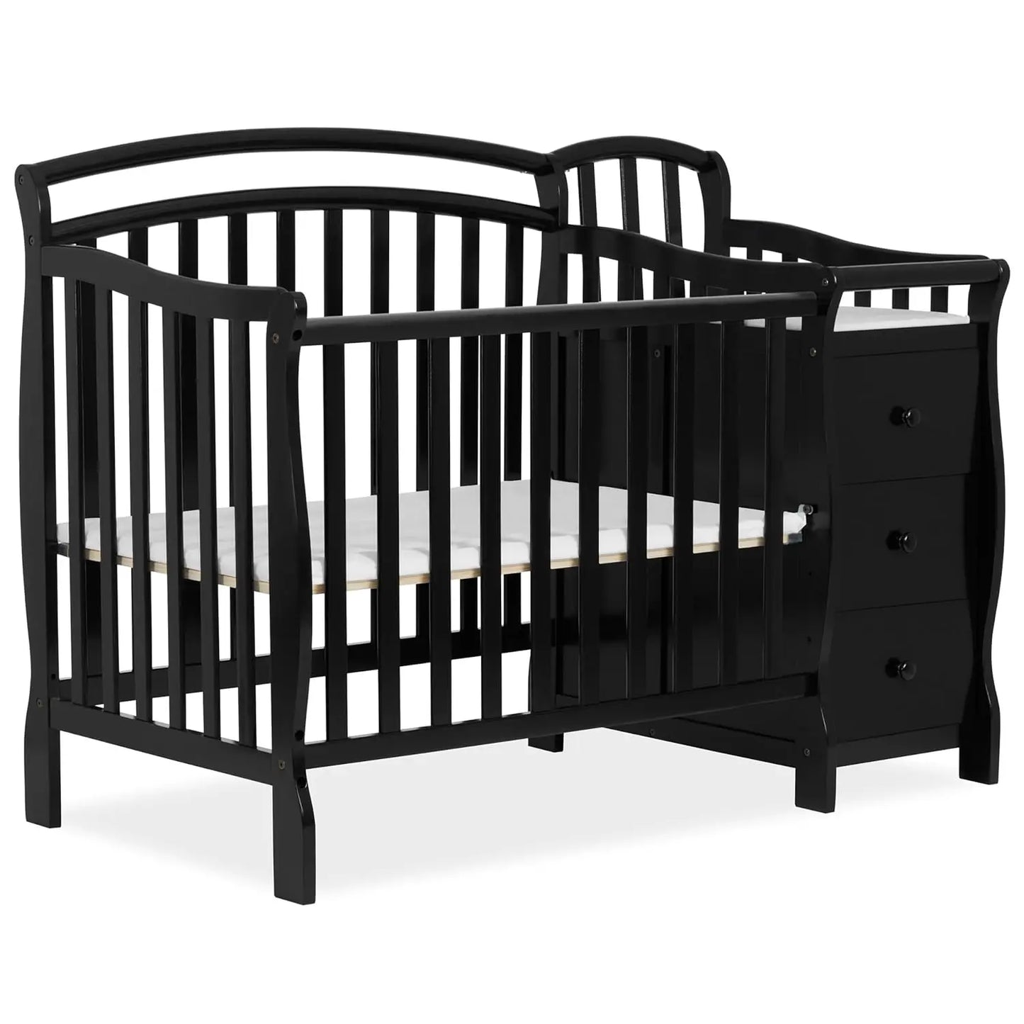Adjustable Mini Crib And Changing Table  White