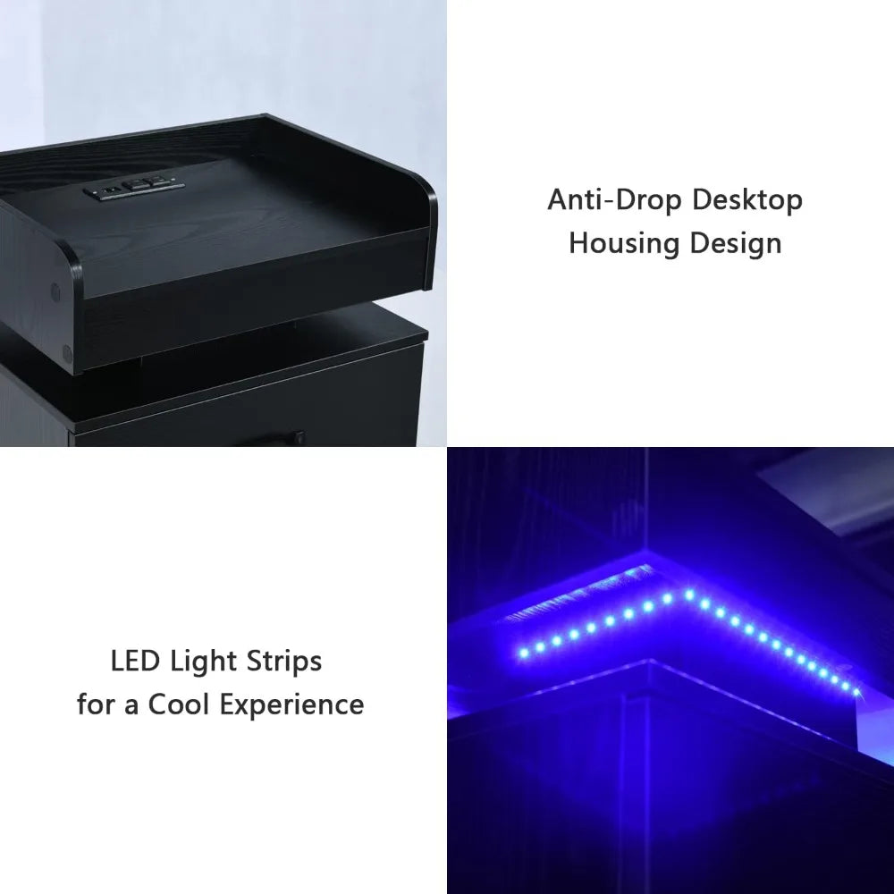 Black Night Stand LED Charging Station 2 Drawers