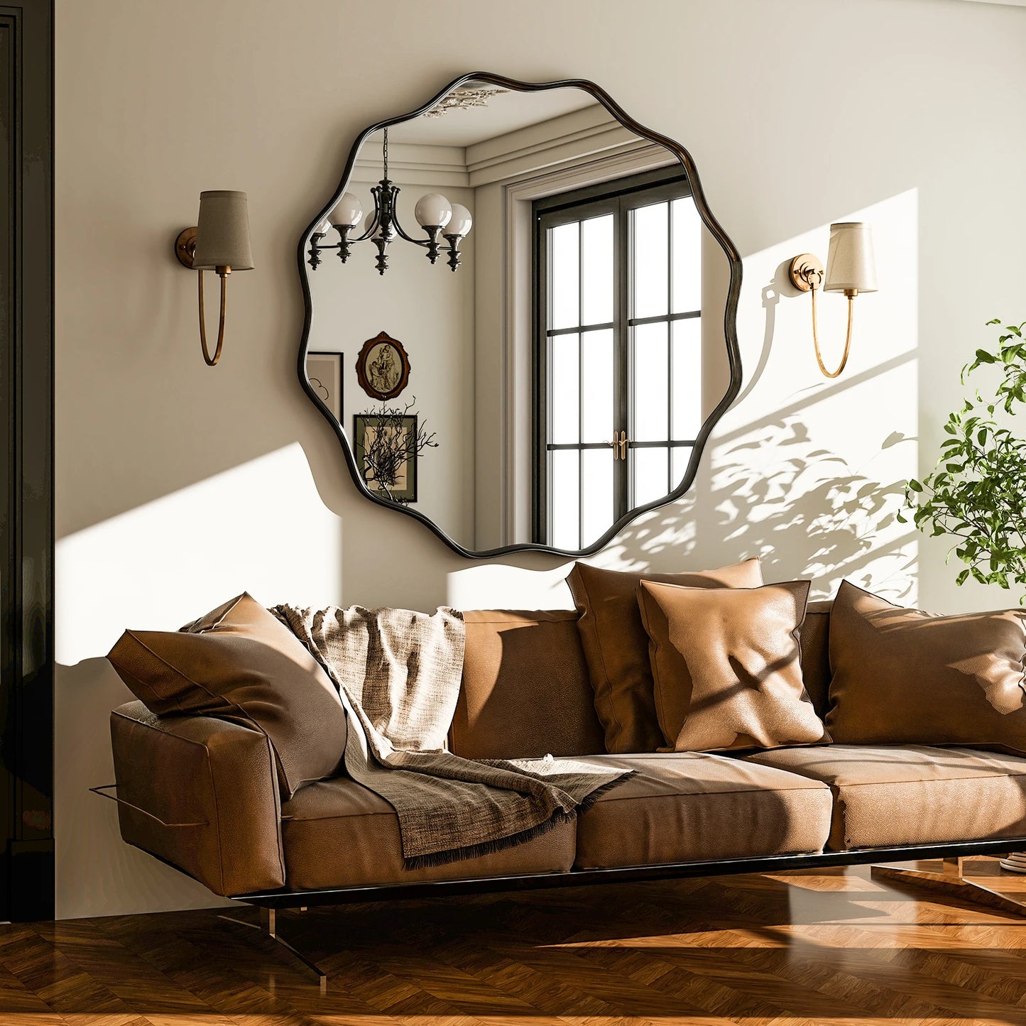 Wavy Round Bathroom Mirror Deep Frame