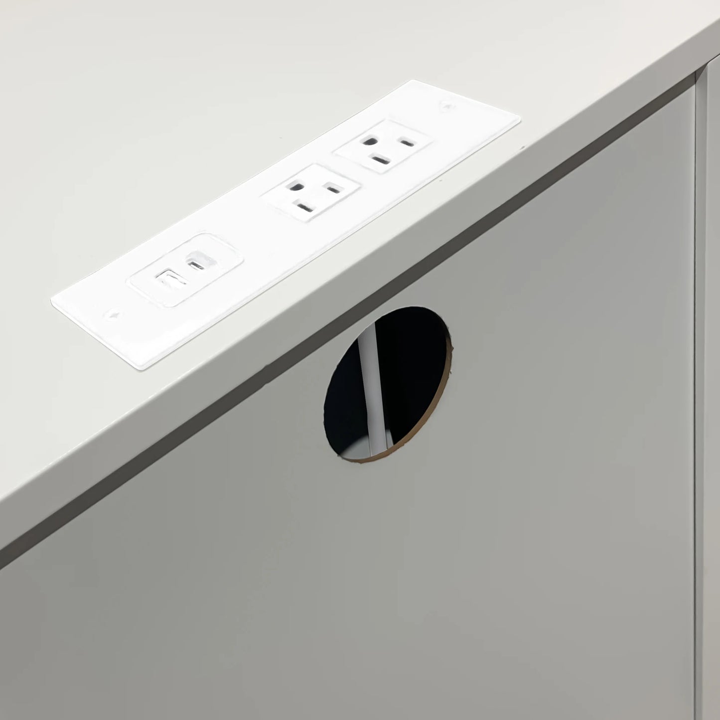 White 3 Drawers, Charging Station & Power Outlets