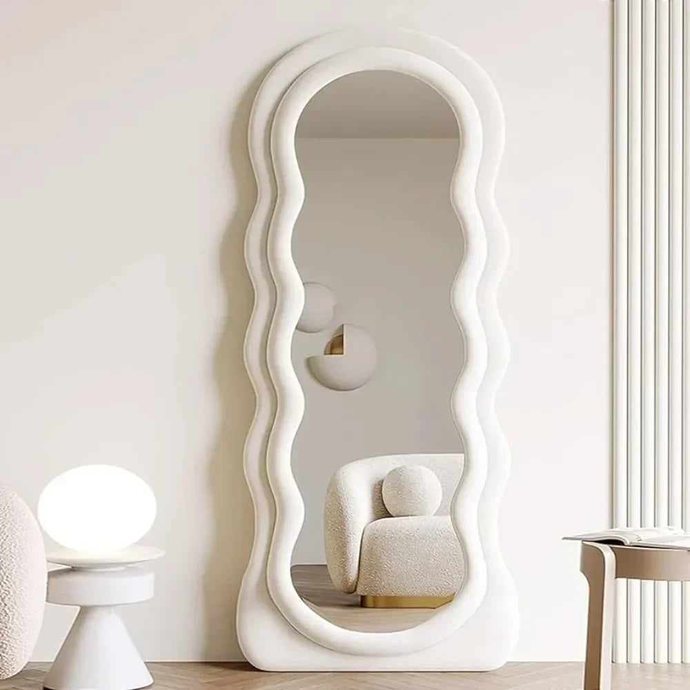 Full Body Flannel Frame Wavy Lighted Wall Mirror
