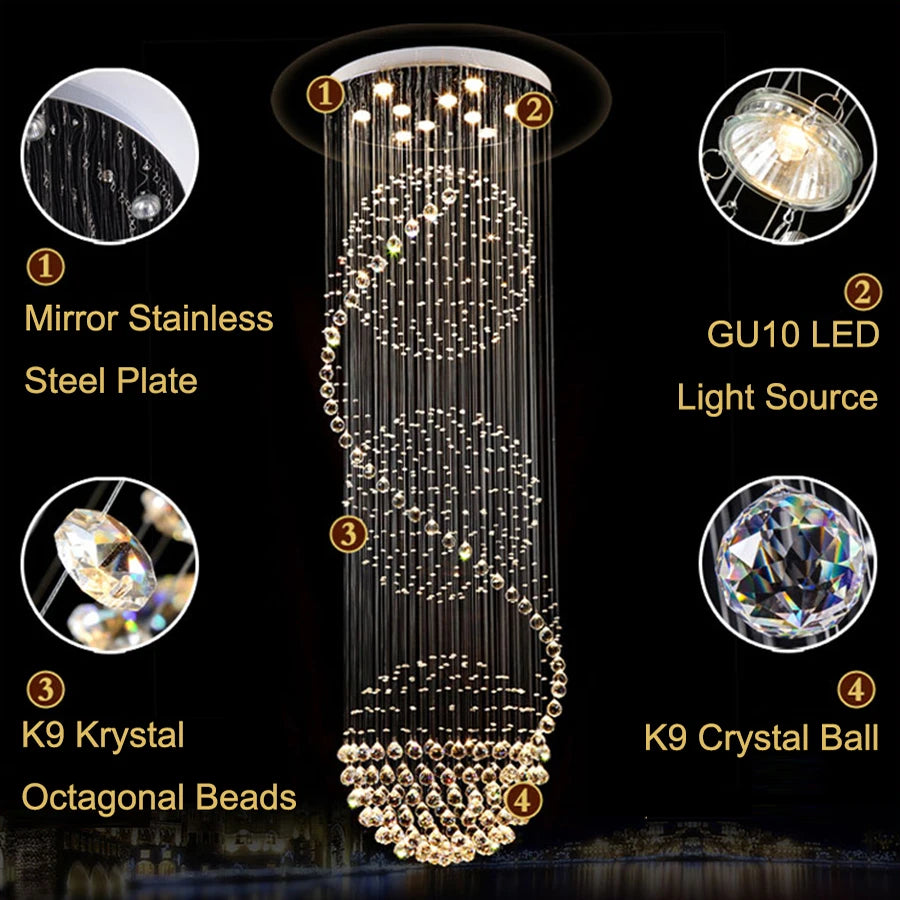 LED Spiral Ball Raindrop Chandelier Light Fixture