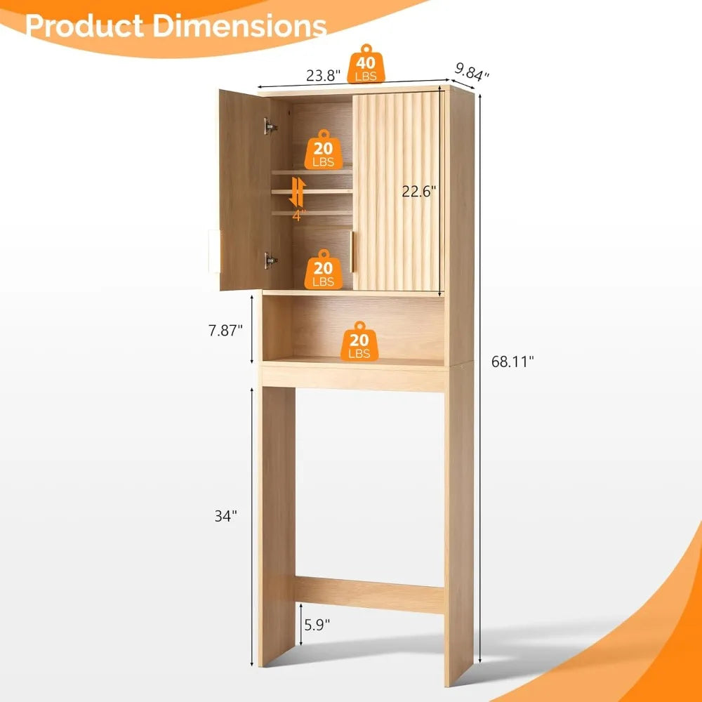 Over The Toilet Storage Cabinet with Fluted Doors