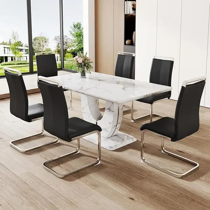 63" Modern Faux Marble Dining Room Set