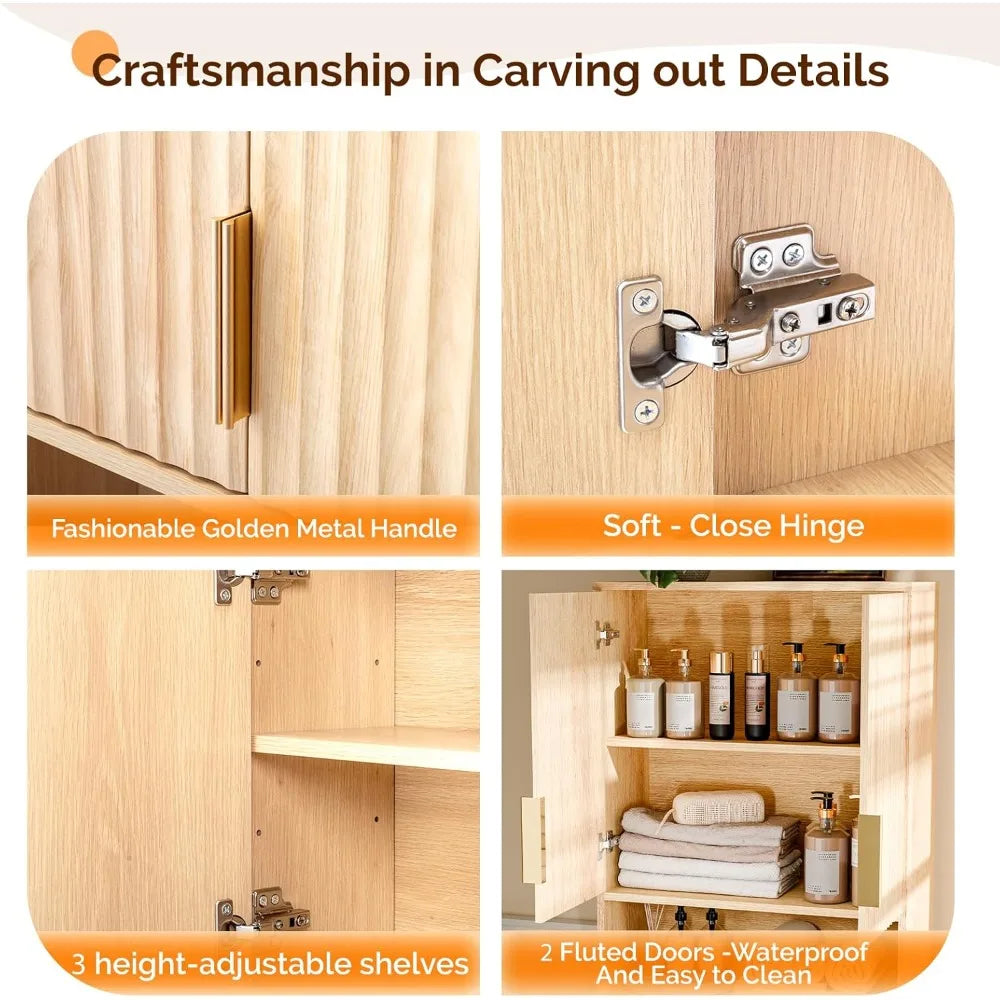 Over The Toilet Storage Cabinet with Fluted Doors