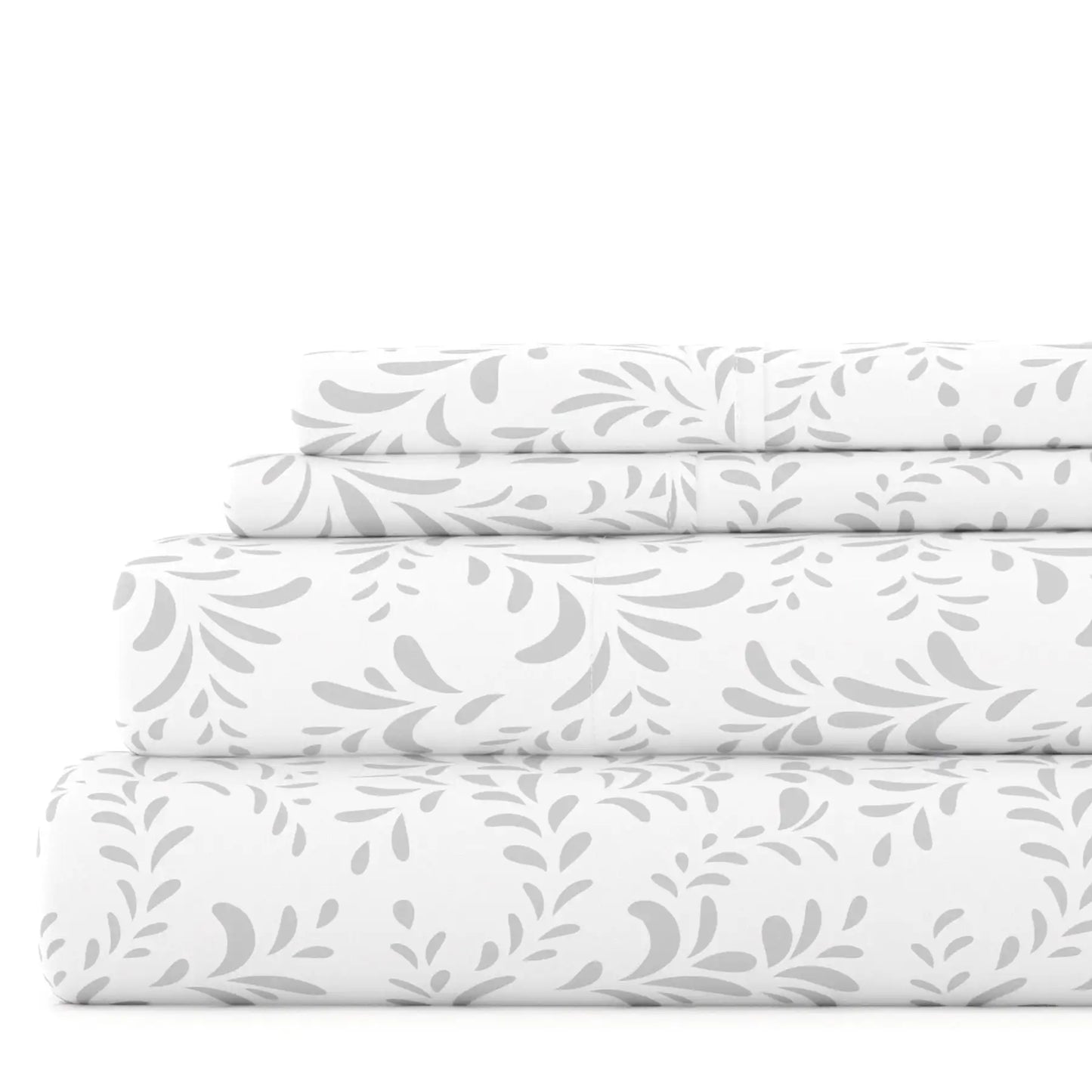 Microfiber Bed Sheets Set, Light Gray Vines,