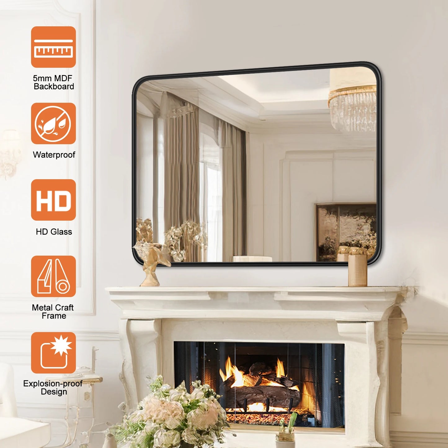 Large Rectangle Vanity Matte Metal Framed Mirror