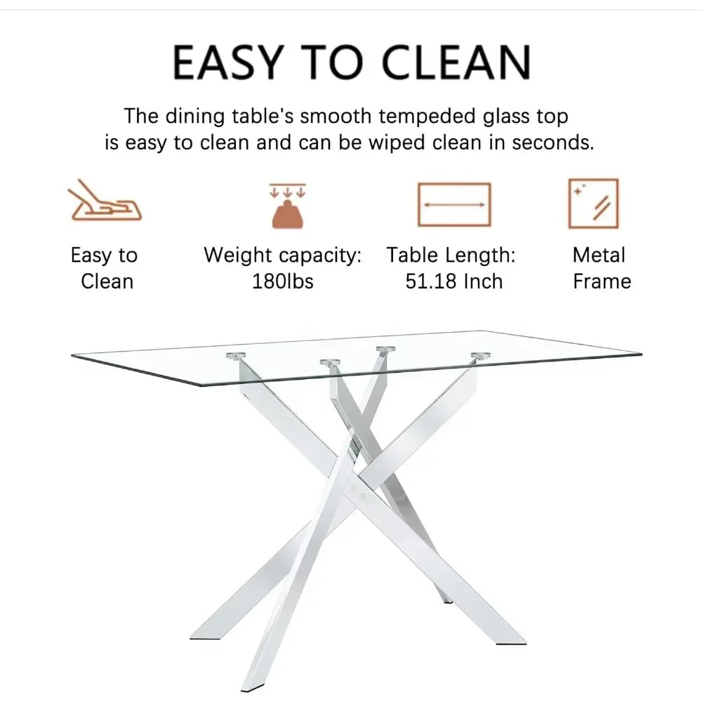 Rectangular Glass Dining Table for 4