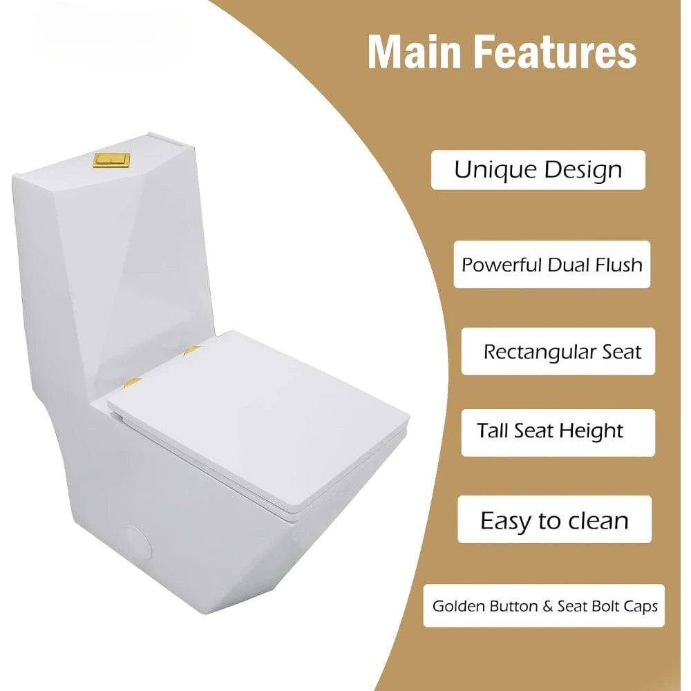 Square Toilet Golden Dual Flush Push Button