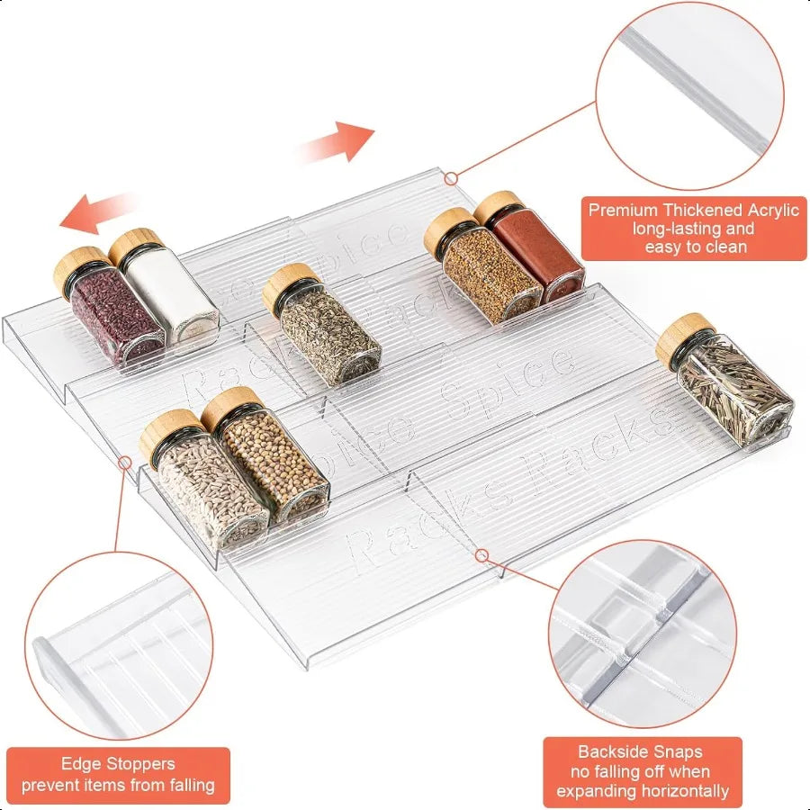 Clear Spice Rack Tray for Drawer Expandable